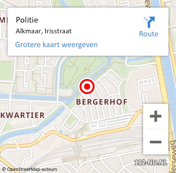 Locatie op kaart van de 112 melding: Politie Alkmaar, Irisstraat op 14 mei 2016 11:54