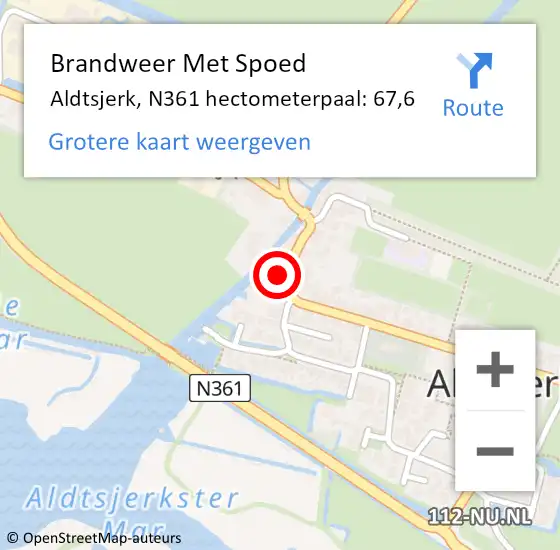 Locatie op kaart van de 112 melding: Brandweer Met Spoed Naar Aldtsjerk, N361 hectometerpaal: 67,6 op 14 mei 2016 18:47