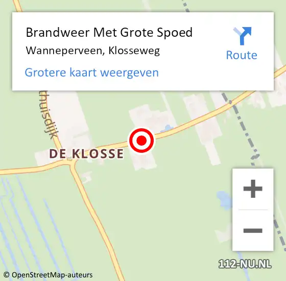 Locatie op kaart van de 112 melding: Brandweer Met Grote Spoed Naar Wanneperveen, Klosseweg op 15 mei 2016 01:18