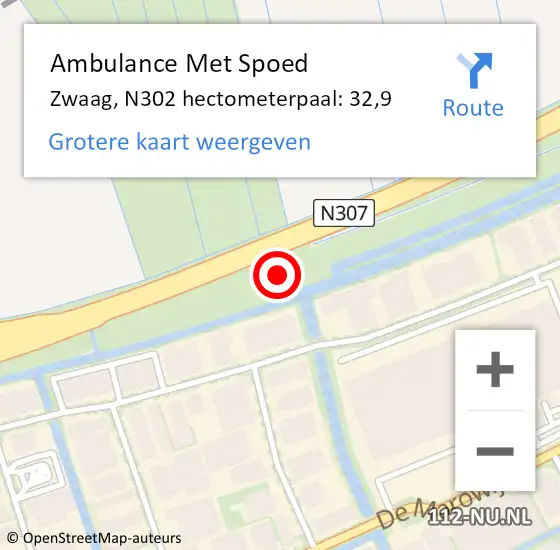Locatie op kaart van de 112 melding: Ambulance Met Spoed Naar Zwaag, N302 hectometerpaal: 34,0 op 15 mei 2016 04:01