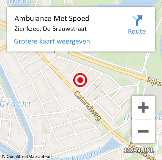 Locatie op kaart van de 112 melding: Ambulance Met Spoed Naar Zierikzee, De Brauwstraat op 16 mei 2016 15:32