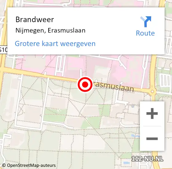 Locatie op kaart van de 112 melding: Brandweer Nijmegen, Erasmuslaan op 17 mei 2016 20:45