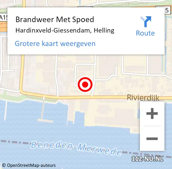 Locatie op kaart van de 112 melding: Brandweer Met Spoed Naar Hardinxveld-Giessendam, Helling op 17 mei 2016 22:47