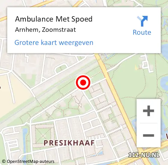 Locatie op kaart van de 112 melding: Ambulance Met Spoed Naar Arnhem, Zoomstraat op 18 mei 2016 08:05
