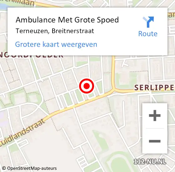 Locatie op kaart van de 112 melding: Ambulance Met Grote Spoed Naar Terneuzen, Breitnerstraat op 18 mei 2016 16:42
