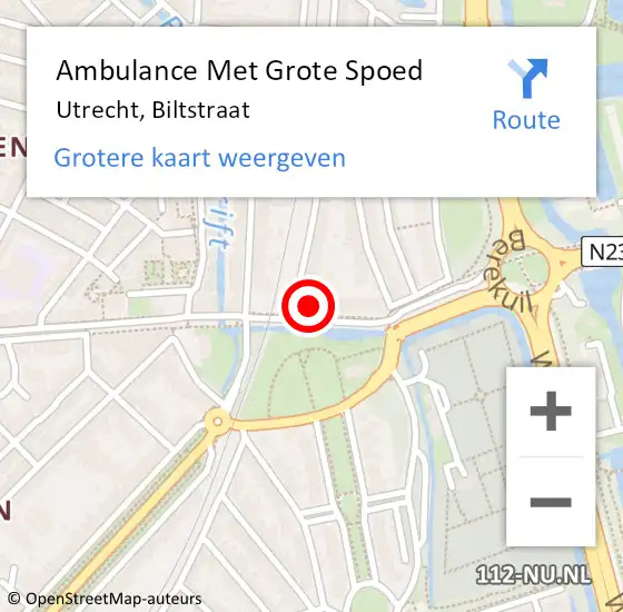 Locatie op kaart van de 112 melding: Ambulance Met Grote Spoed Naar Utrecht, Biltstraat op 19 mei 2016 10:48