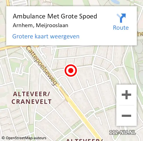 Locatie op kaart van de 112 melding: Ambulance Met Grote Spoed Naar Arnhem, Meijrooslaan op 20 mei 2016 05:17
