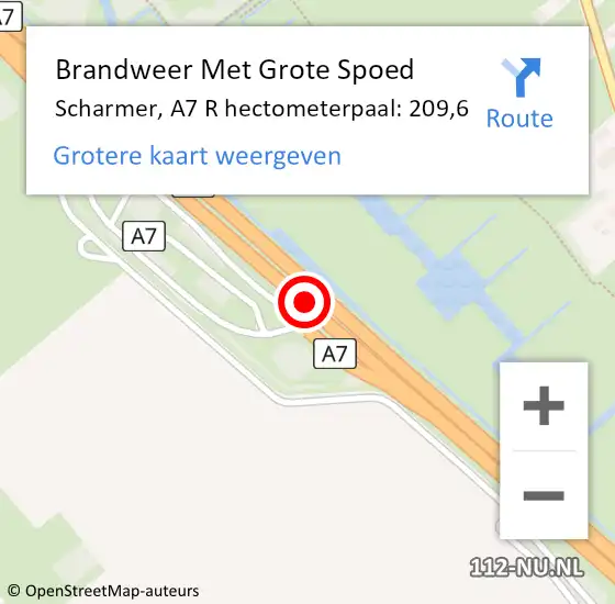 Locatie op kaart van de 112 melding: Brandweer Met Grote Spoed Naar Scharmer, A7 L hectometerpaal: 210,0 op 20 mei 2016 08:02