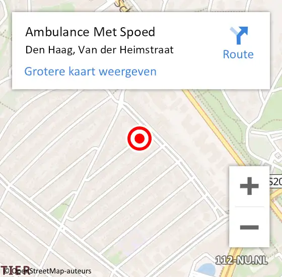Locatie op kaart van de 112 melding: Ambulance Met Spoed Naar Den Haag, Van der Heimstraat op 20 mei 2016 09:08