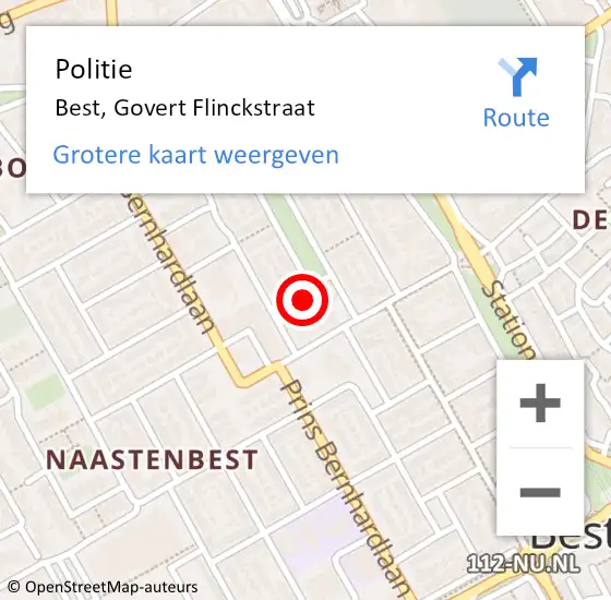 Locatie op kaart van de 112 melding: Politie Best, Govert Flinckstraat op 20 mei 2016 09:17