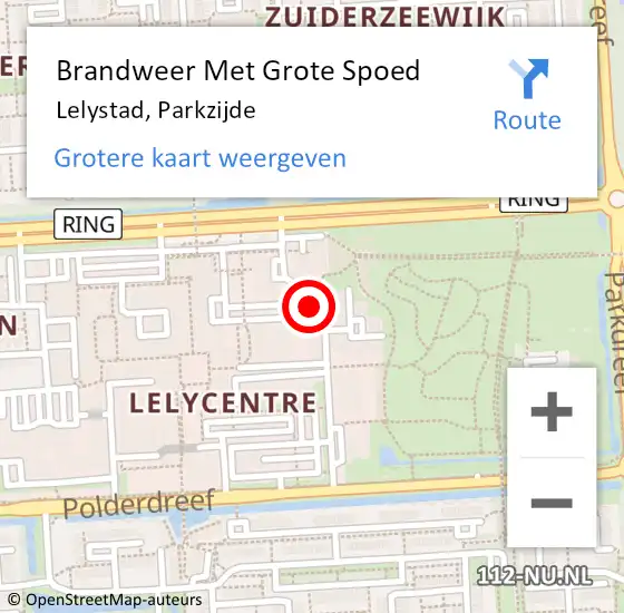 Locatie op kaart van de 112 melding: Brandweer Met Grote Spoed Naar Lelystad, Parkzijde op 15 december 2013 18:50