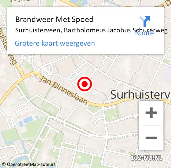 Locatie op kaart van de 112 melding: Brandweer Met Spoed Naar Surhuisterveen, Bartholomeus Jacobus Schurerweg op 20 mei 2016 17:50