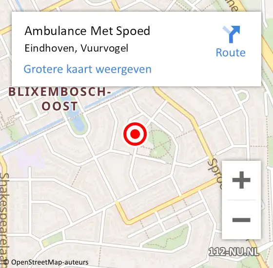 Locatie op kaart van de 112 melding: Ambulance Met Spoed Naar Eindhoven, Vuurvogel op 20 mei 2016 23:17