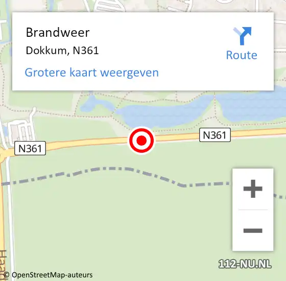 Locatie op kaart van de 112 melding: Brandweer Dokkum, N361 op 21 mei 2016 06:12