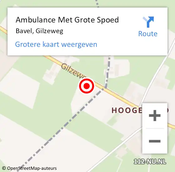 Locatie op kaart van de 112 melding: Ambulance Met Grote Spoed Naar Bavel, Gilzeweg op 21 mei 2016 10:10