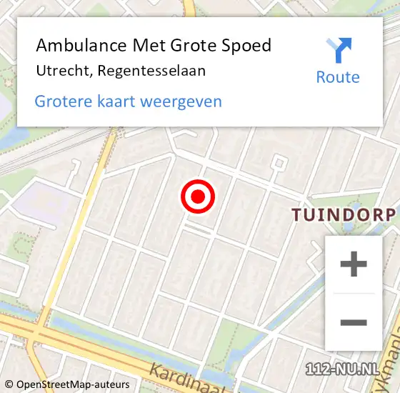Locatie op kaart van de 112 melding: Ambulance Met Grote Spoed Naar Utrecht, Regentesselaan op 21 mei 2016 16:15