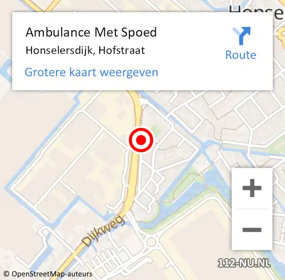 Locatie op kaart van de 112 melding: Ambulance Met Spoed Naar Honselersdijk, Hofstraat op 21 mei 2016 18:30