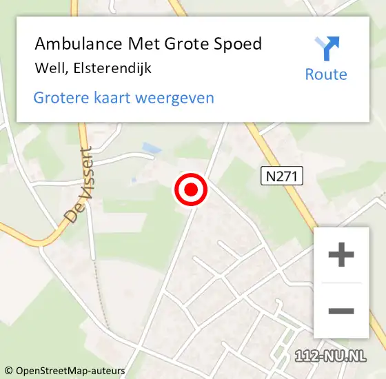 Locatie op kaart van de 112 melding: Ambulance Met Grote Spoed Naar Well, Elsterendijk op 22 mei 2016 17:56