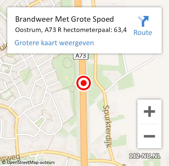 Locatie op kaart van de 112 melding: Brandweer Met Grote Spoed Naar Oostrum, A73 R hectometerpaal: 63,4 op 22 mei 2016 20:15