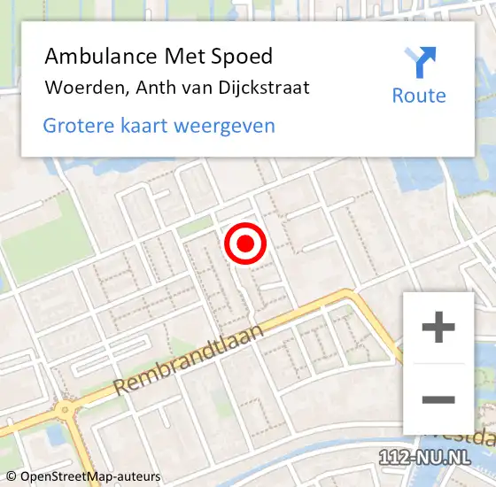 Locatie op kaart van de 112 melding: Ambulance Met Spoed Naar Woerden, Anth van Dijckstraat op 23 mei 2016 08:44