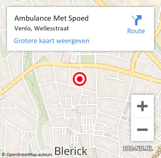 Locatie op kaart van de 112 melding: Ambulance Met Spoed Naar Venlo, Wellesstraat op 23 mei 2016 09:28