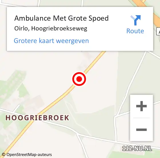 Locatie op kaart van de 112 melding: Ambulance Met Grote Spoed Naar Oirlo, Hoogriebroekseweg op 16 december 2013 05:08