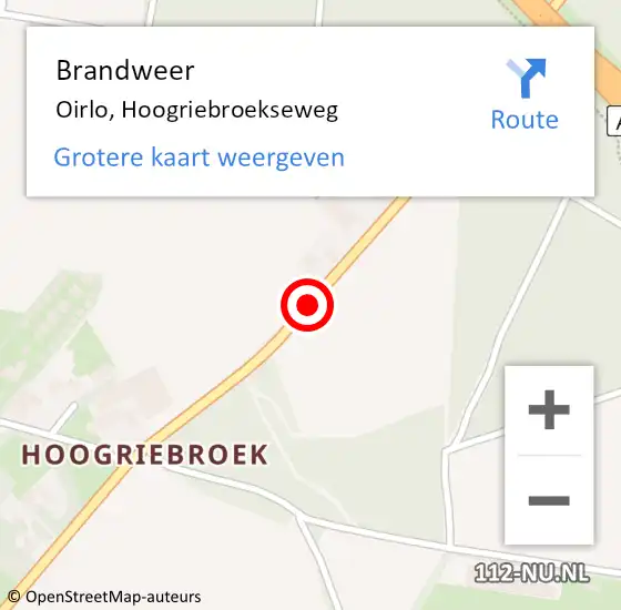 Locatie op kaart van de 112 melding: Brandweer Oirlo, Hoogriebroekseweg op 16 december 2013 05:16