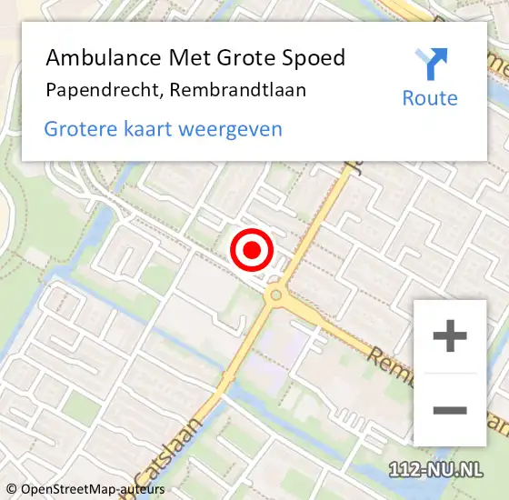 Locatie op kaart van de 112 melding: Ambulance Met Grote Spoed Naar Papendrecht, Rembrandtlaan op 23 mei 2016 14:40