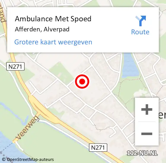 Locatie op kaart van de 112 melding: Ambulance Met Spoed Naar Afferden, Alverpad op 23 mei 2016 20:40