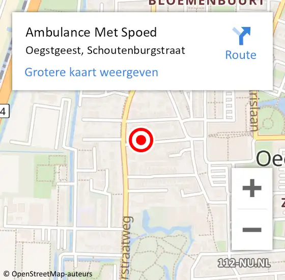 Locatie op kaart van de 112 melding: Ambulance Met Spoed Naar Oegstgeest, Schoutenburgstraat op 24 mei 2016 01:26