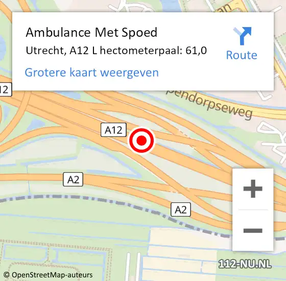 Locatie op kaart van de 112 melding: Ambulance Met Spoed Naar Utrecht, A12 L hectometerpaal: 57,6 op 24 mei 2016 18:03