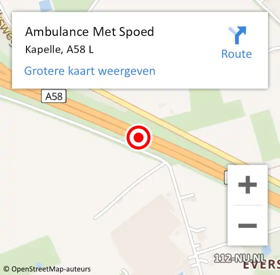 Locatie op kaart van de 112 melding: Ambulance Met Spoed Naar Kapelle, A58 L op 24 mei 2016 23:05