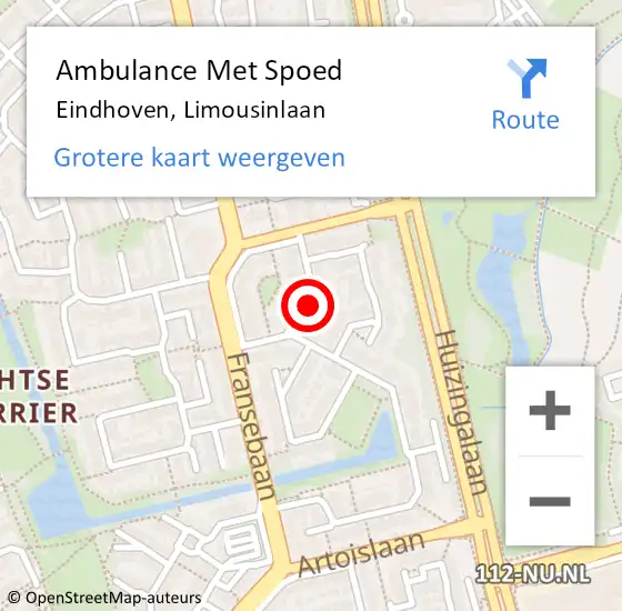 Locatie op kaart van de 112 melding: Ambulance Met Spoed Naar Eindhoven, Limousinlaan op 26 mei 2016 04:07