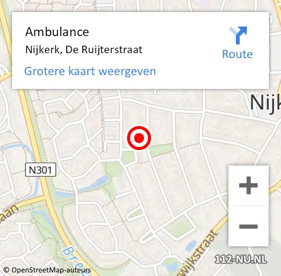 Locatie op kaart van de 112 melding: Ambulance Nijkerk, De Ruijterstraat op 26 mei 2016 10:47