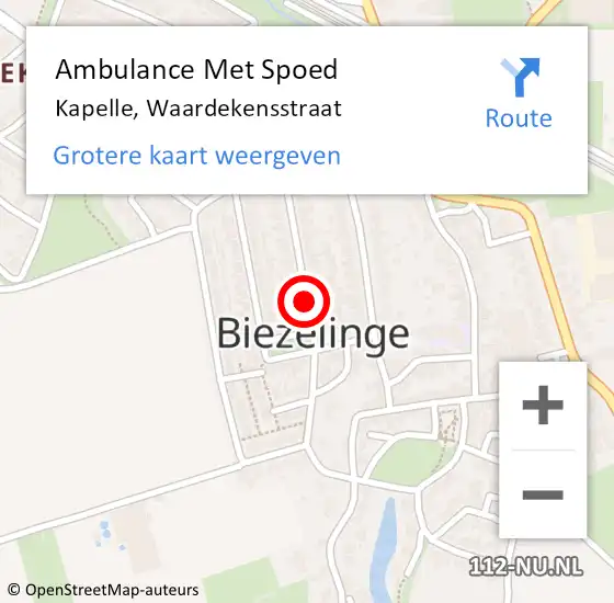 Locatie op kaart van de 112 melding: Ambulance Met Spoed Naar Kapelle, Waardekensstraat op 26 mei 2016 18:46