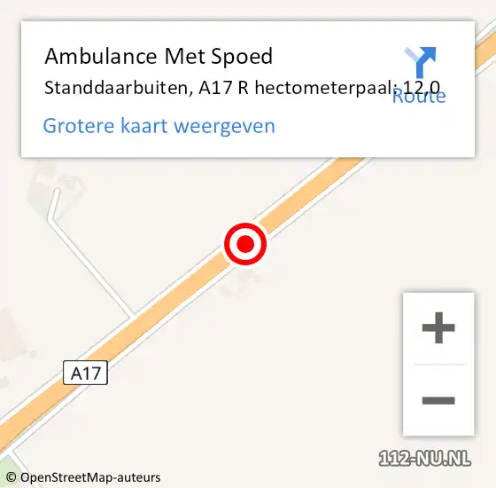 Locatie op kaart van de 112 melding: Ambulance Met Spoed Naar Standdaarbuiten, A17 R hectometerpaal: 12,0 op 26 mei 2016 23:36