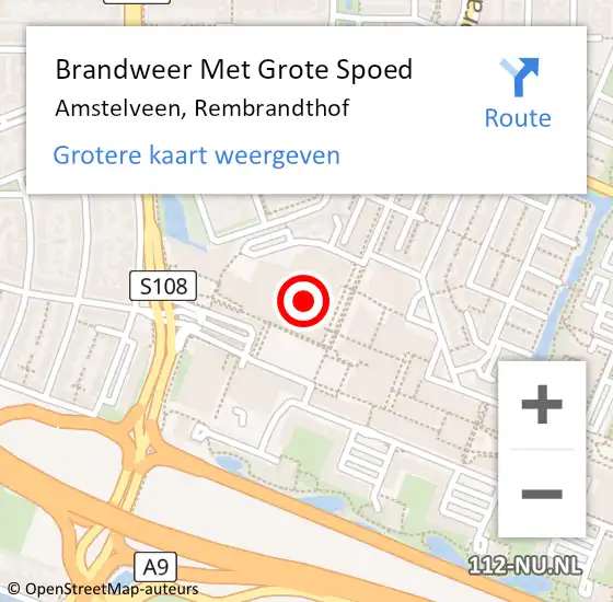 Locatie op kaart van de 112 melding: Brandweer Met Grote Spoed Naar Amstelveen, Rembrandthof op 27 mei 2016 09:47