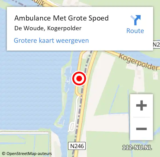 Locatie op kaart van de 112 melding: Ambulance Met Grote Spoed Naar De Woude, Kogerpolder op 27 mei 2016 18:02
