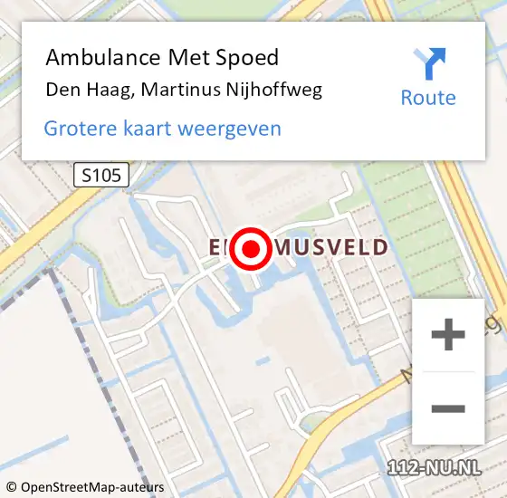 Locatie op kaart van de 112 melding: Ambulance Met Spoed Naar Den Haag, Martinus Nijhoffweg op 28 mei 2016 00:26
