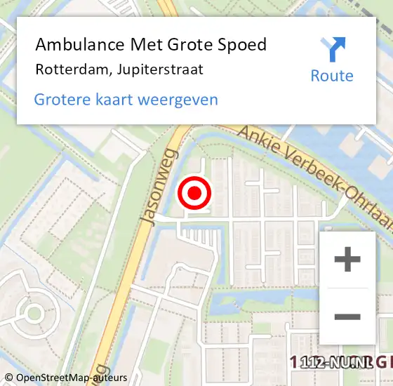 Locatie op kaart van de 112 melding: Ambulance Met Grote Spoed Naar Rotterdam, Jupiterstraat op 28 mei 2016 20:54