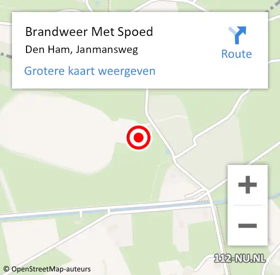 Locatie op kaart van de 112 melding: Brandweer Met Spoed Naar Den Ham, Janmansweg op 28 mei 2016 21:12