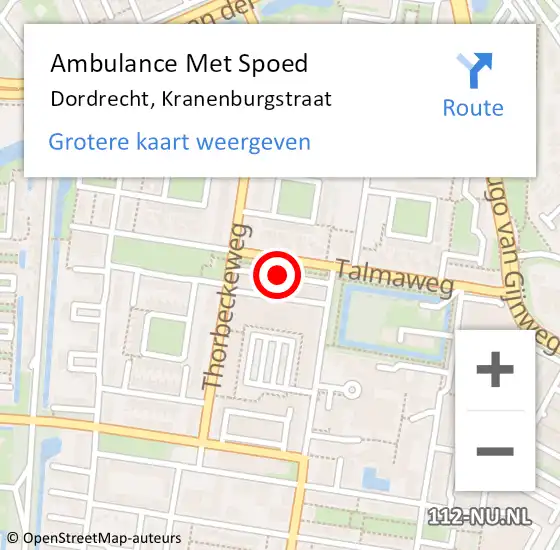 Locatie op kaart van de 112 melding: Ambulance Met Spoed Naar Dordrecht, Kranenburgstraat op 28 mei 2016 23:49