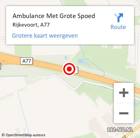 Locatie op kaart van de 112 melding: Ambulance Met Grote Spoed Naar Rijkevoort, A77 R hectometerpaal: 3,9 op 29 mei 2016 00:29