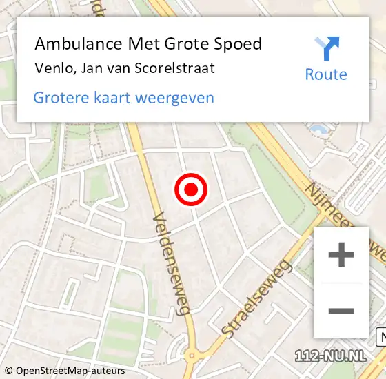 Locatie op kaart van de 112 melding: Ambulance Met Grote Spoed Naar Venlo, Jan van Scorelstraat op 29 mei 2016 02:45