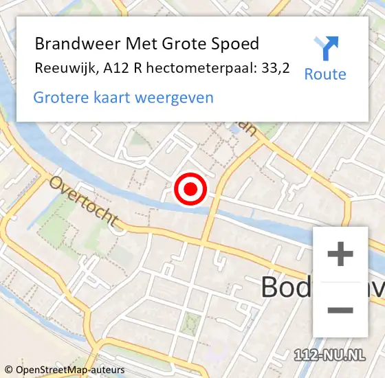 Locatie op kaart van de 112 melding: Brandweer Met Grote Spoed Naar Bodegraven, A12 L hectometerpaal: 37,2 op 29 mei 2016 03:01