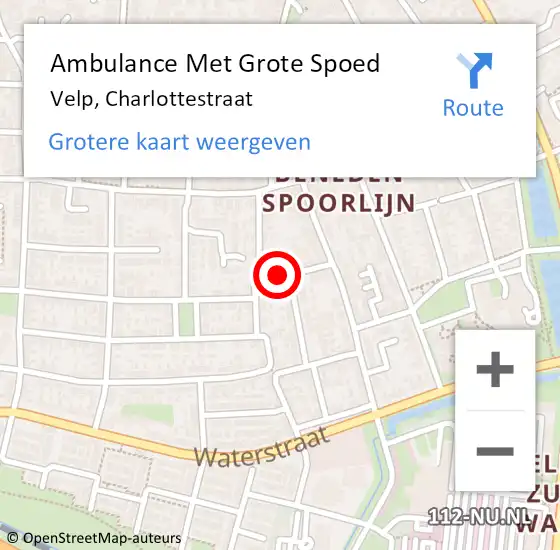 Locatie op kaart van de 112 melding: Ambulance Met Grote Spoed Naar Velp, Charlottestraat op 29 mei 2016 18:58