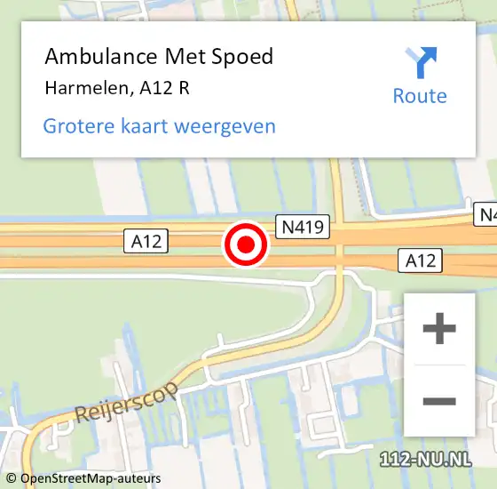 Locatie op kaart van de 112 melding: Ambulance Met Spoed Naar Harmelen, A12 R op 29 mei 2016 21:45