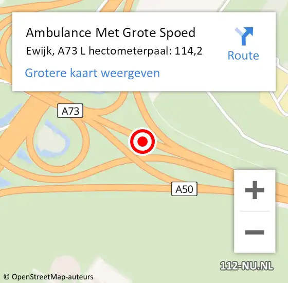 Locatie op kaart van de 112 melding: Ambulance Met Grote Spoed Naar Ewijk, A73 R hectometerpaal: 114,3 op 29 mei 2016 22:07