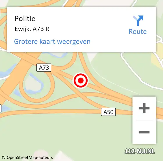 Locatie op kaart van de 112 melding: Politie Ewijk, A73 R op 29 mei 2016 22:12
