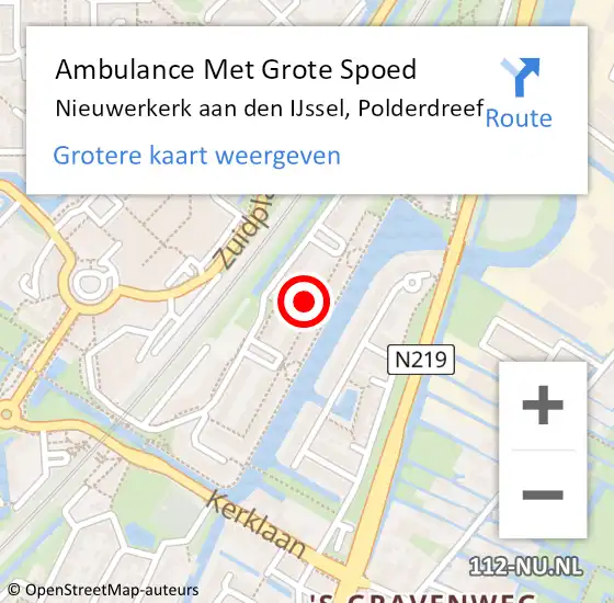 Locatie op kaart van de 112 melding: Ambulance Met Grote Spoed Naar Nieuwerkerk aan den IJssel, Polderdreef op 30 mei 2016 03:56